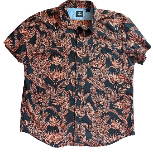 Dockers Other - Dockers Mens Short Sleeve Button Down Tropical Palm Floral Shirt Orange Beach L